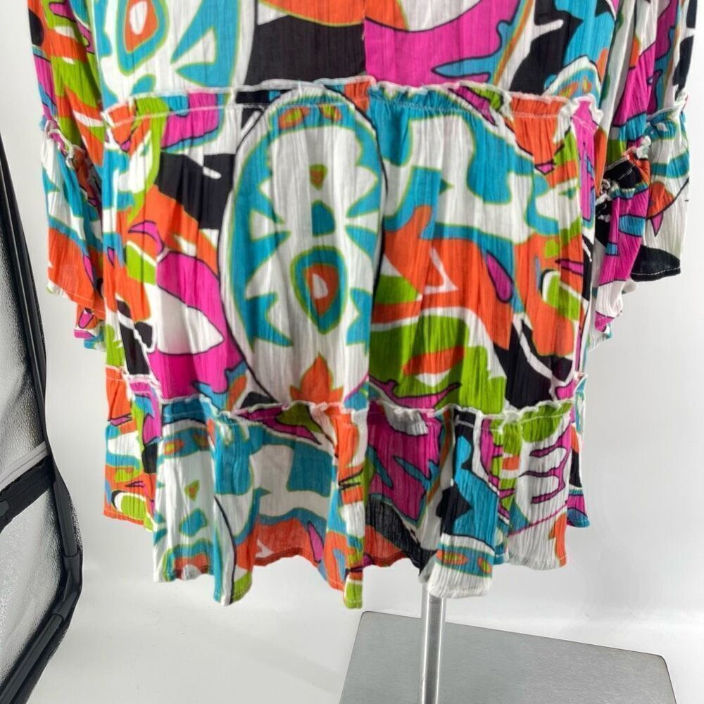 Ashley Stewart Boho Tunic or Mini Dress 14/16 Rayon Bell Sleeves Ruffle Hem - Picture 10 of 15